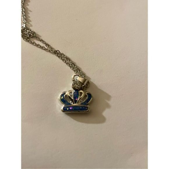 BLUE OPAL N SILVER CROWN NECKLACE - Picture 8 of 9